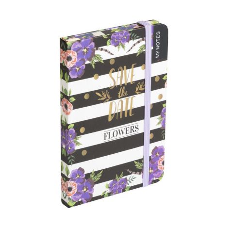 Notes FlowEasy Kwiaty A6/80/70g kratka, Fioletowy z gumką